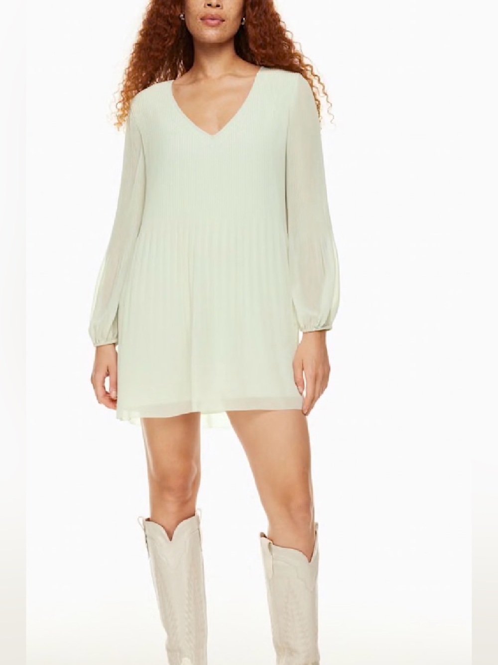 Aritzia Wilfred Daydreamer V-Neck Pleated Mini Dress